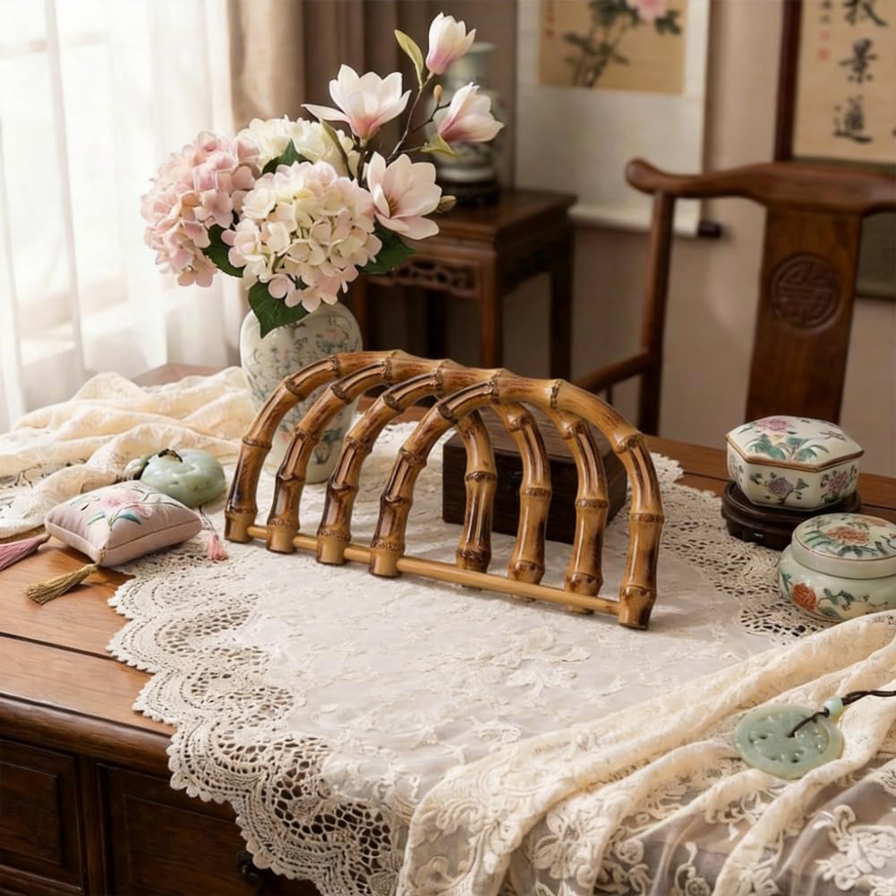 8PCS D Shaped Imitation Bamboo Bag Handles Replacement Resin Handbag Handles for Clutch Purse DIY Straw Woven Rattan Tote Bag Making Decorations 2 Sizes (Brown2)
