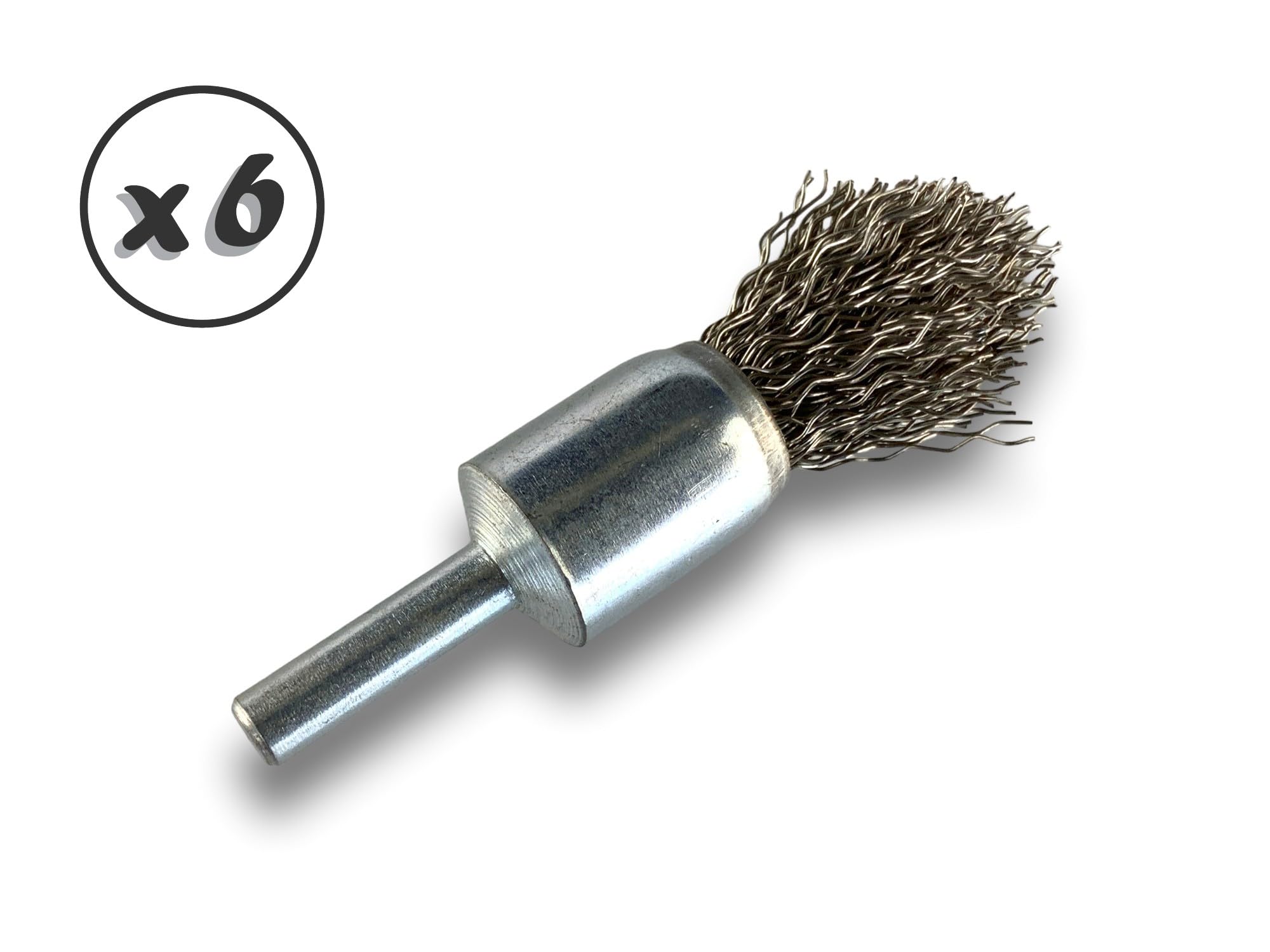 Kibros Lot 6 brosses en bout tige Ø 6 mm forme pointe fil inox dur Ø 18 mm