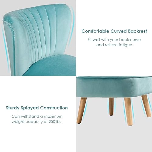 Miniatura 6 de LUARANE - Silla decorativa de terciopelo sin brazos, moderna silla de ocio con respaldo curvado, cojín de esponja gruesa, patas de madera, pequeña