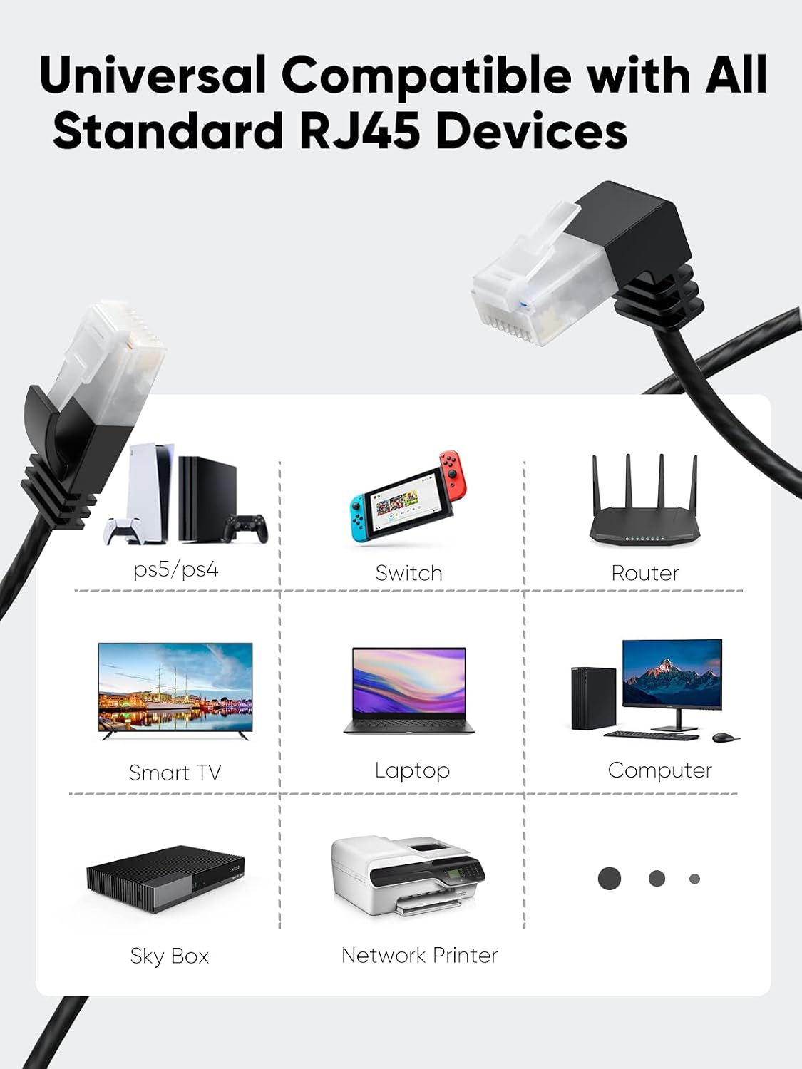 Ultra Slim Cat6a Ethernet Short Cable OD 2.8mm, CableCreation Down Angle Lan Super Light Cord, High Speed 10G UTP Network Patch Cable, Internet Wire for PC,Router,Modem,Printer,TV Box,PS5; 0.82FT/25cm