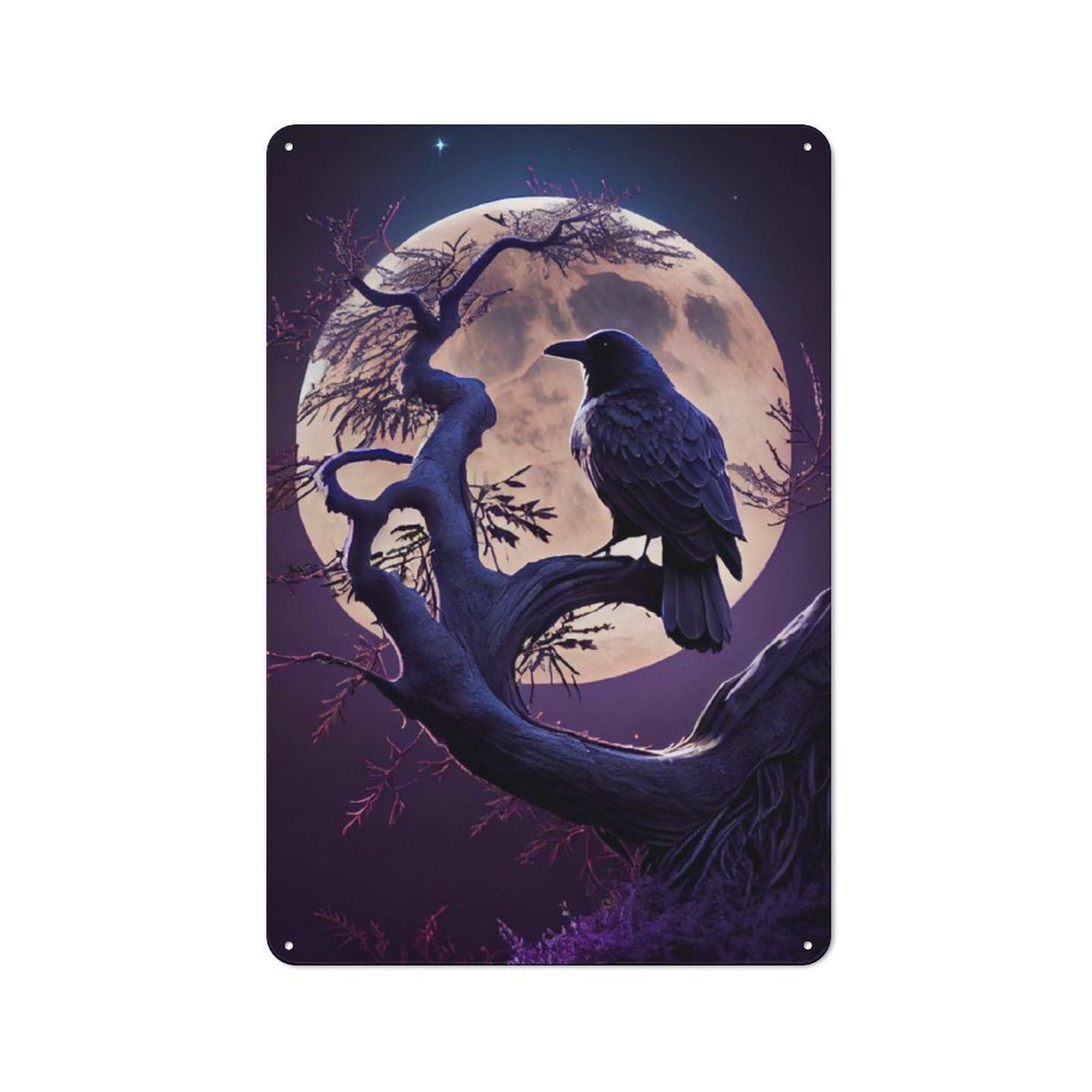Junmoney Raven Moon Retro Tin Sign 30X20cm For Living Room Wall, For Home Interiors, Feature Walls And Decorative Displays