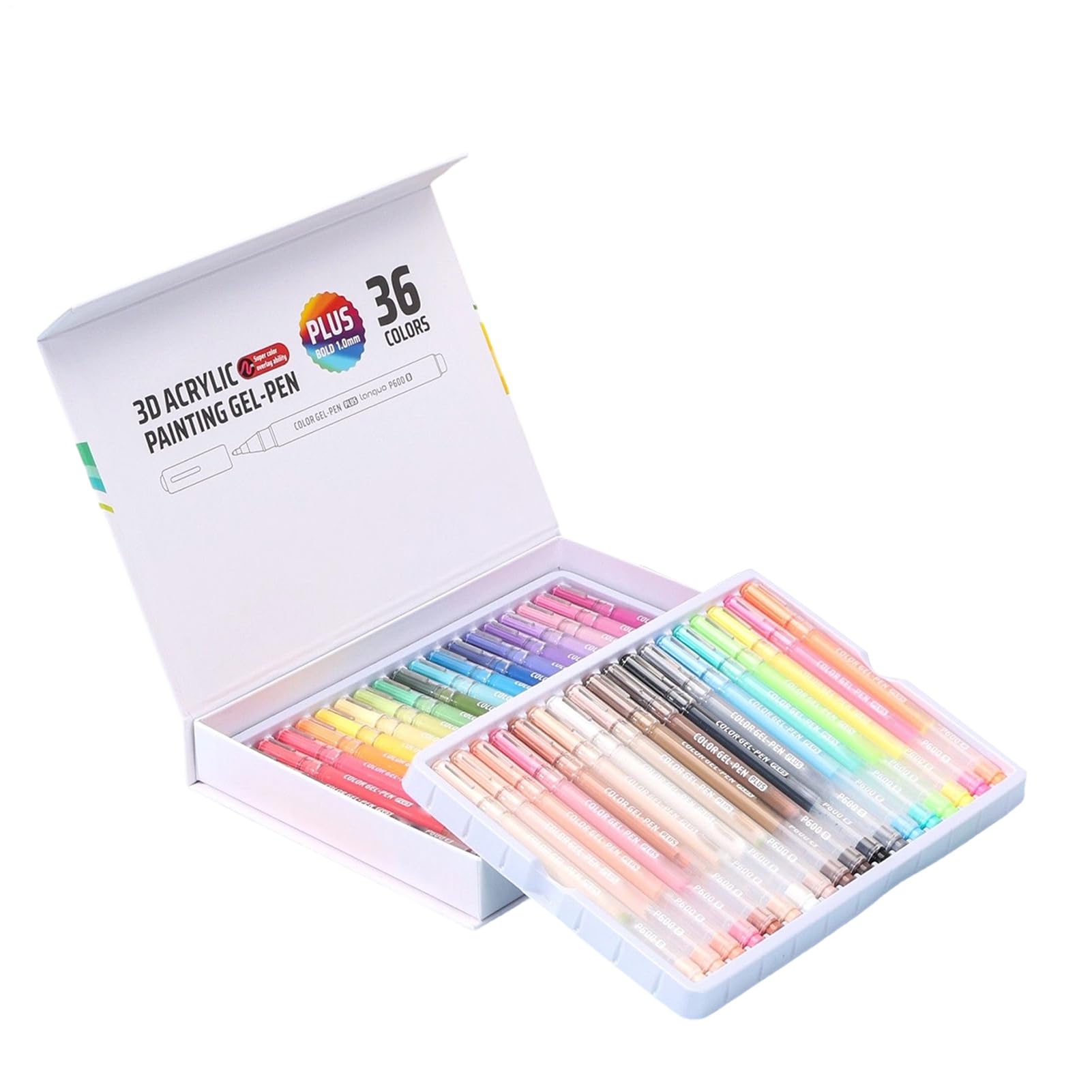 Acrylfarben Gelstifte Set - 23 x 16,5 x 4,4 cm, 36/54 Farben, Zeichenmarker für ABS Stoff, 1,0 mm Spitze | Mehrzweck-Gelstifte für Zuhause, Schule, Handwerk,