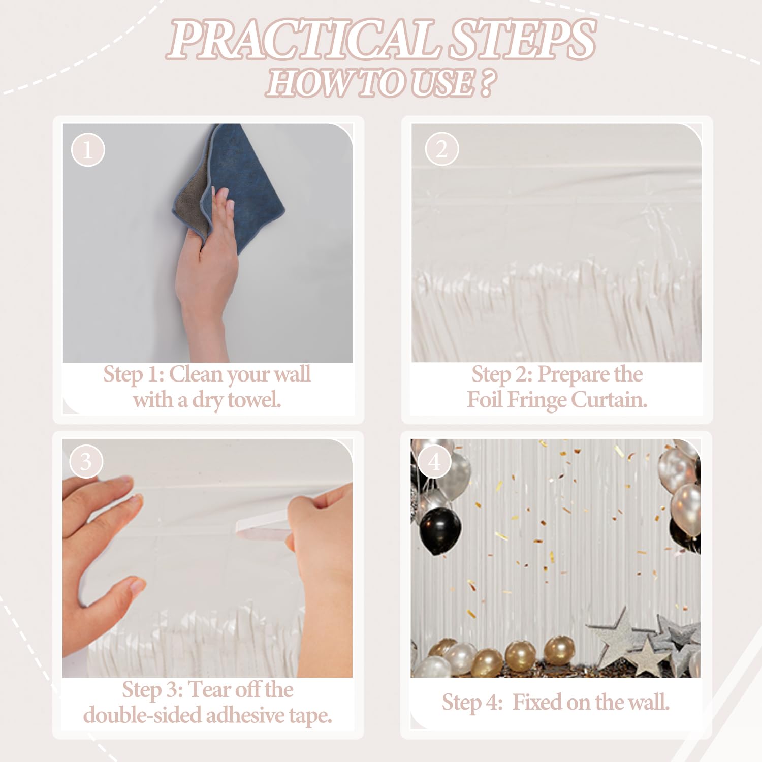 DECOCKRAT 3 Pack Foil Fringe Backdrop - White Shiny Tinsel Curtains for Party Decoration/Photo Booth Props - 3.3x8.2 FT Metallic Foil Backdrop for Birthday, Wedding, Graduation, Christmas.