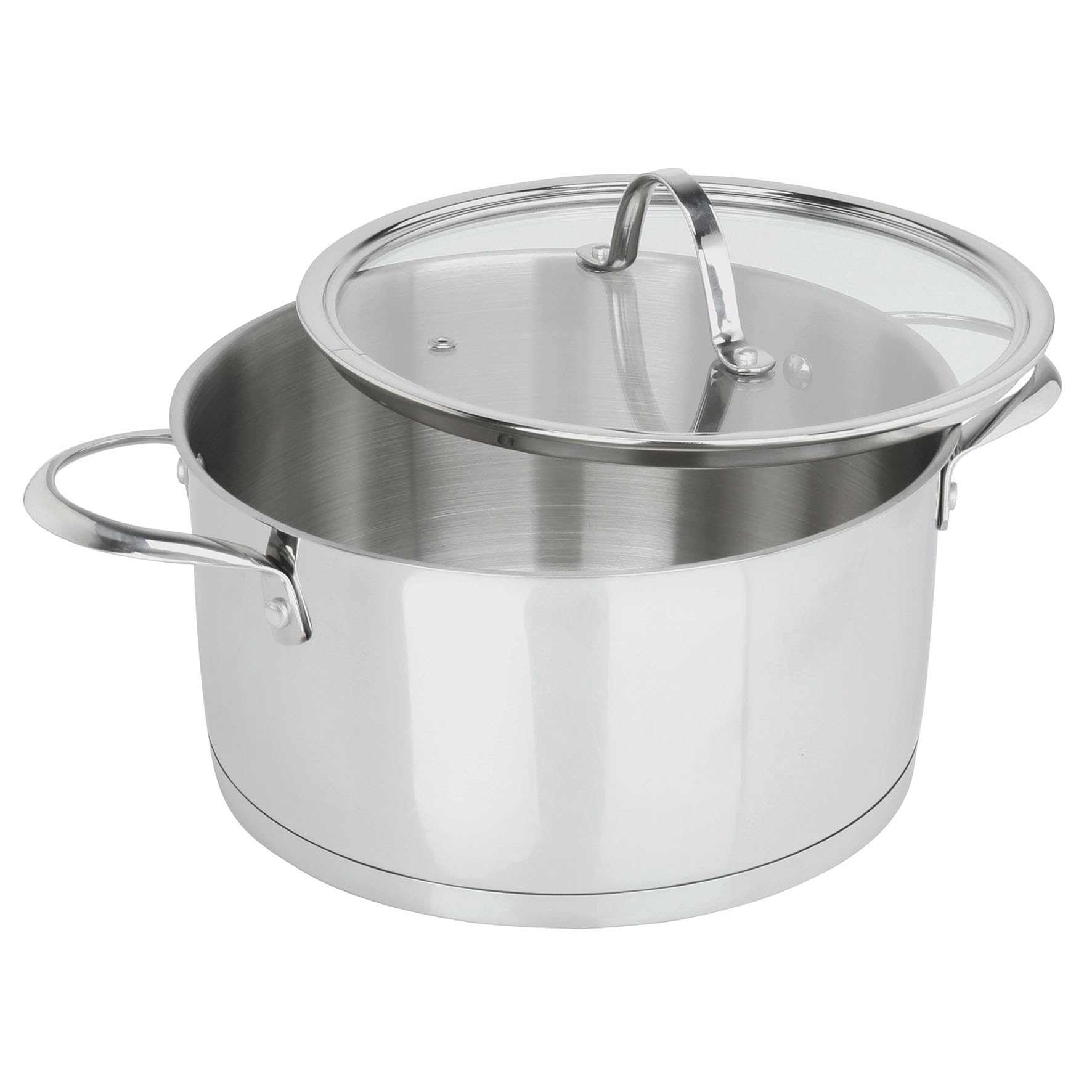 Sitram 711463, Faitout Charleston en acier inoxydable qualité professionnelle Ø 24 cm, H. 12 cm - Couvercle Vapeur en Verre inclus - tous feux dont induction, Argenté.