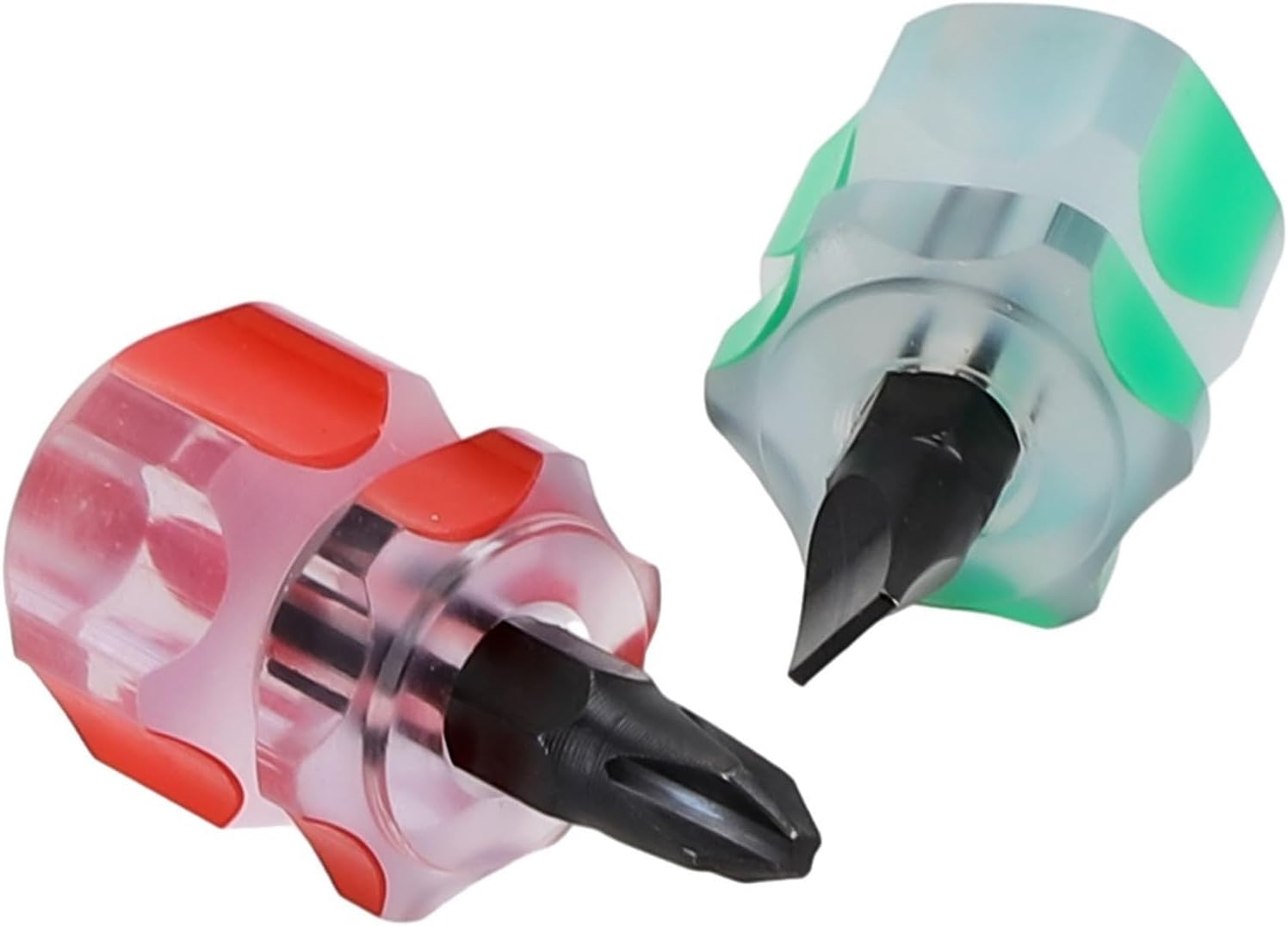 Mini Screwdriver Set for Sewing Machines – 2-Piece Short-Handle Precision Screwdrivers with PVC Handles, Chrome Vanadium Steel Tips, Flathead (Green) & Phillips (Red), Compact for Tight Spaces