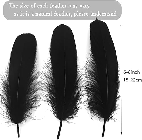 Miniatura 2 de 100 plumas de ganso negro de 6 a 8 pulgadas para alas de cosplay, manualidades, decoración de fiesta de Halloween, ropa, sombreros y accesorios
