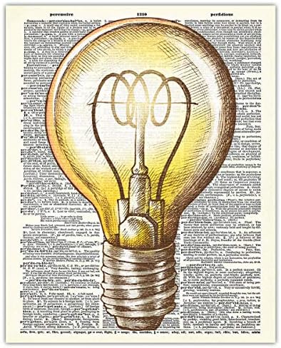 Light Bulb Dictionary Wall Art Print - (8x10) Unframed Picture For Home, Office, Dorm & Bedroom Decor - Great Gift Idea Under $15