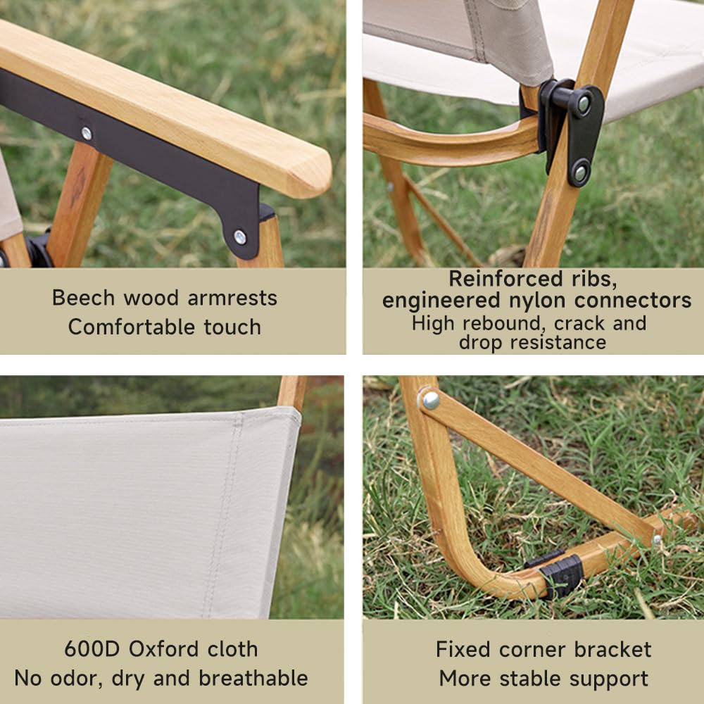 Silla de camping plegable, soporta hasta 150 kg, para jardín, balcón, playa, camping, silla de jardín, silla de pesca, silla de director (caqui, 2 juegos)