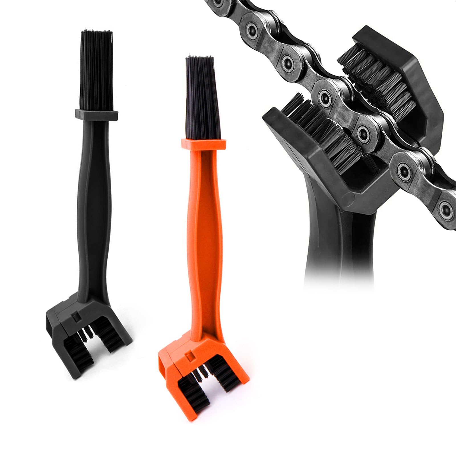 Ziciner 2 PCS Motorcycle Bicycle Chain Brush, Chain & Wheel Cleaning Tool, Crankset Chain & Gears Cleaner, Bicycle Chain Washer for Mountain Bike Motorcycle Chain (Black+Orange)