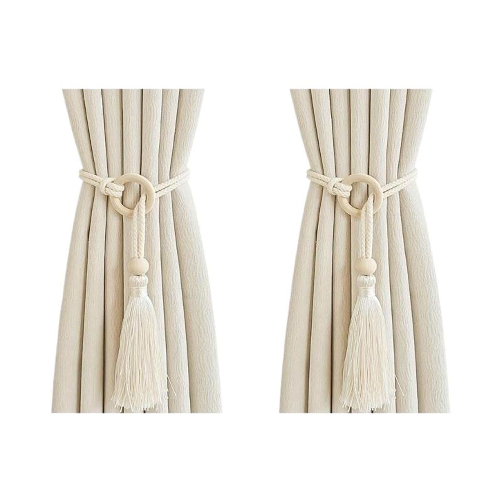 Lot de 20 embrasses de rideaux en coton naturel avec pampilles tissées à la main pour décoration de la maison (embrasses à anneaux)