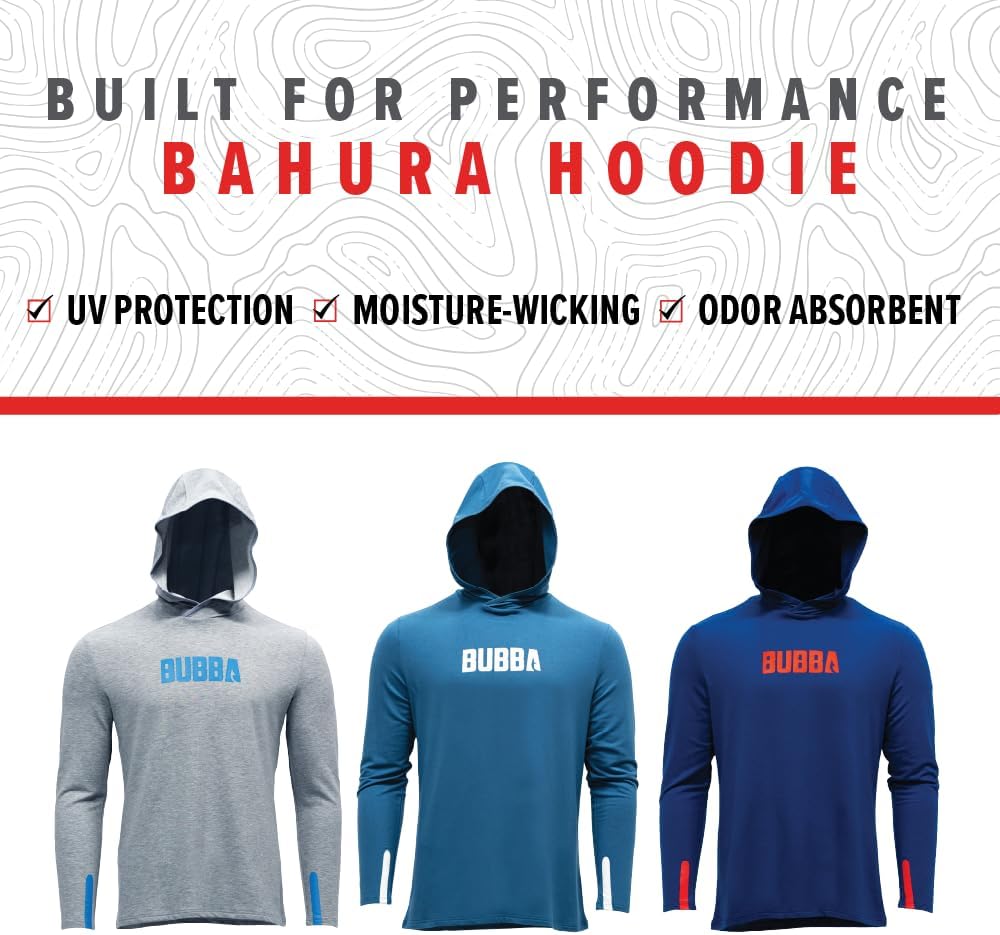 BUBBA Men's Bahura Fishing Hoodie with UV Protection, Moisture-Wicking, Bamboo Materials, For Fishing, Outdoors