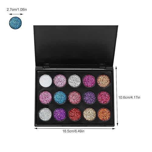 Miniatura 5 de Paleta de sombras de ojos, paleta de sombras de ojos con purpurina de 15 colores para cosplay, maquillaje de ojos, sombra de ojos brillante, polvo