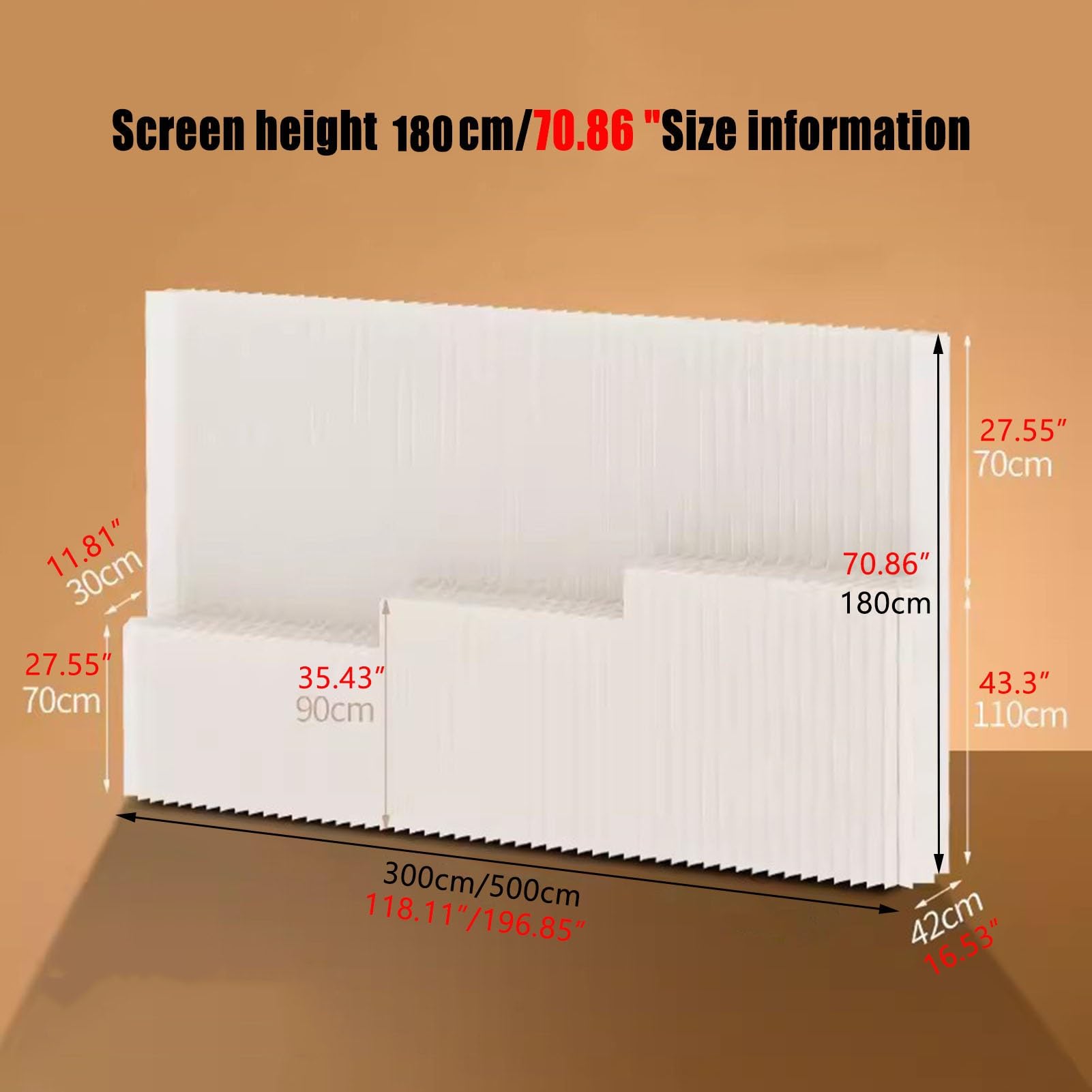 Divisori indipendenti con mensole, divisori pieghevoli portatili di carta per soggiorno e camera da letto, elegante (500 x 180 cm)