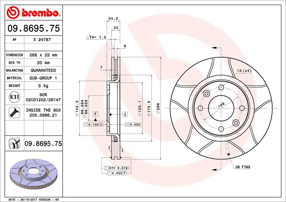 Brembo Max 09.8695.75 przednia tarcza hamulcowa, zestaw 2 szt