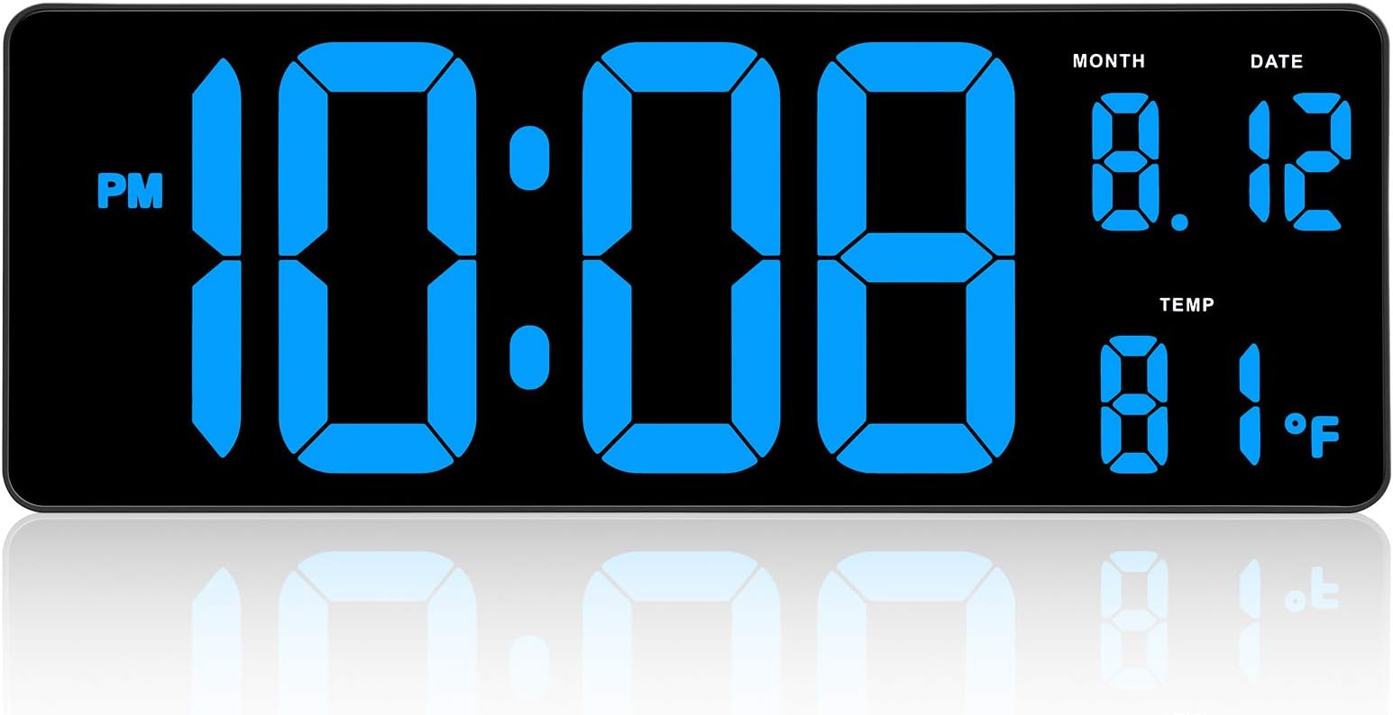 DreamSky 15.5" Large Digital Wall Clock with Jumbo Big LED Number Display, Auto DST, Date, Indoor Temperature, 12/24H, Plug in Digital Clock Wall Mounted for Home Office Garage Warehouse Shop