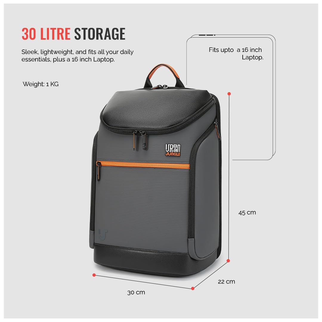 Urban Jungle by Safari Gateway 30L Premium Laptop Backpack for Men and Women | 15.6 Inch Laptop Sleeve | Water Resistant | Office & Travel Bag | Premium Polyester Work Bag | Grey 2