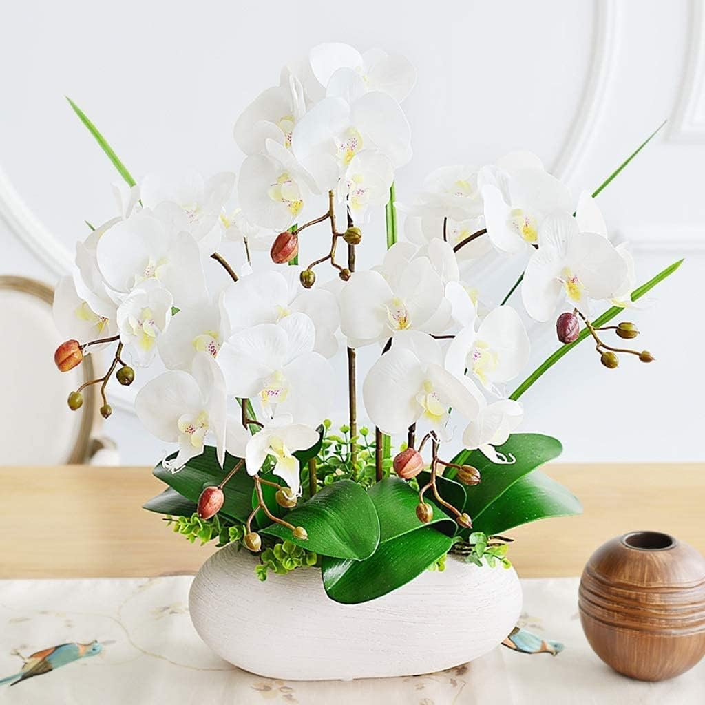 DFGHNBVC Artificial Orchid Silk Artificial Flower With Ceramic Vase Orchid Artificial Flowers For Table Centerpiece 53 Cm Fake Floral Artificial Flowers.Zwart-Wit