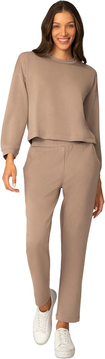 Cable & Gauge 2-Piece Crochet Trim Knit Casual Set, Lounge Set for Women