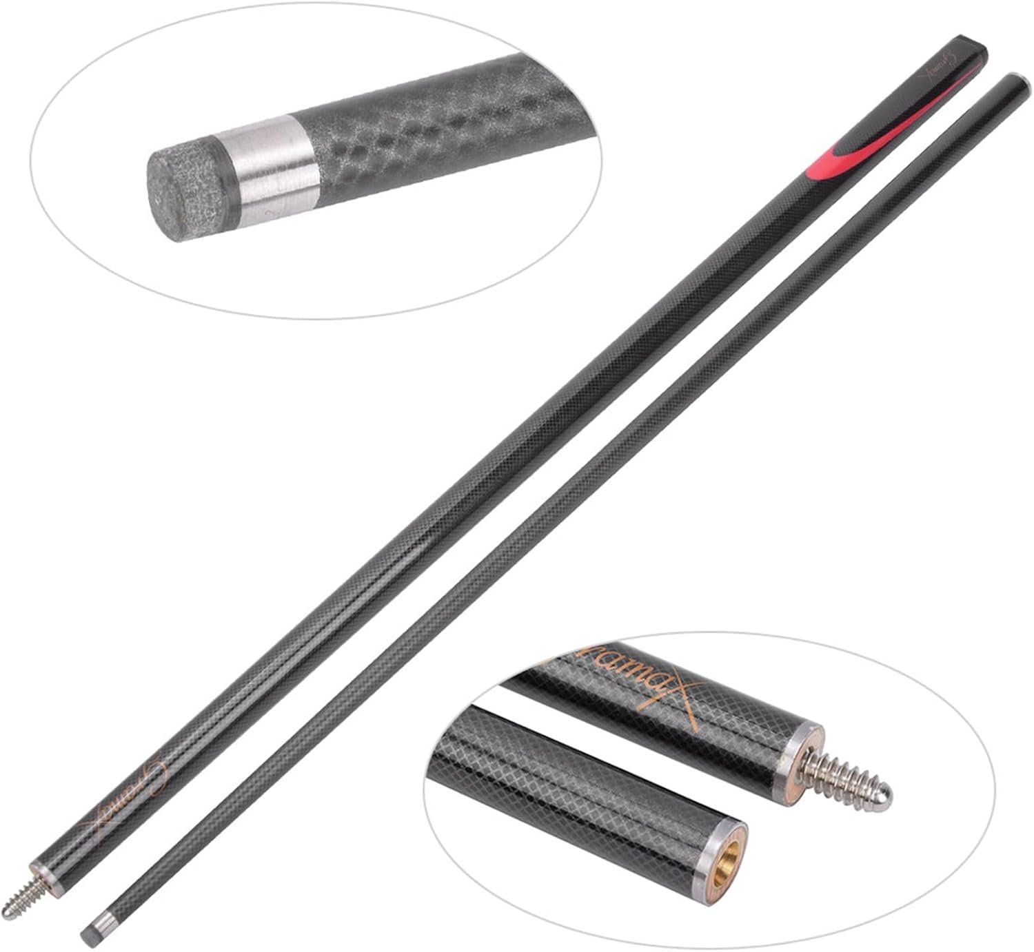 Jectse 1.45 Meter Billiard Pool Cue Stick, 9MM Carbon Black Mesh 525g Billiard House Cue Sticks Shorty Cues Pool Cues, Snooker Rod Supplies Accessory