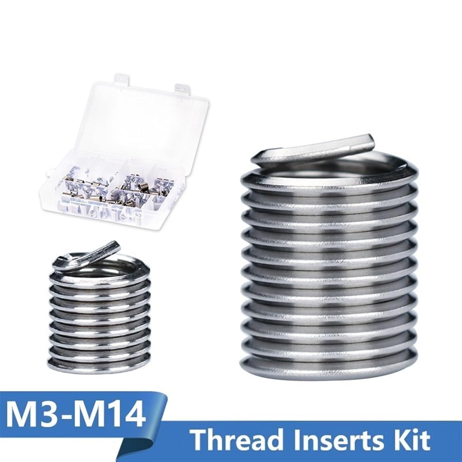 Stainless Steel Thread Insert M3-M14 Inner Thread Insert Assorted Set Fasteners Hardware Screw Repair Tool(90pcs M3-M14)