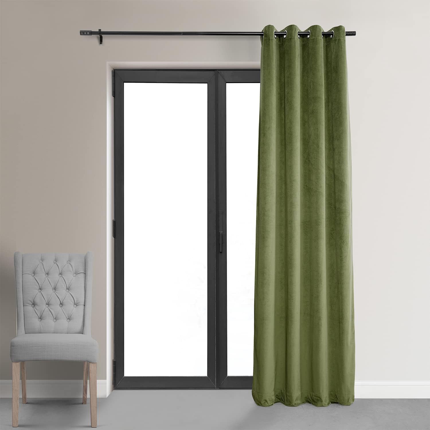 HPD Half Price Drapes Signature Grommet Blackout Velvet Curtains 96 Inches Long Heat & Full Light Blocking Blackout Curtains for Bedroom & Living Room (1 Panel), 50W x 96L, Basque Green