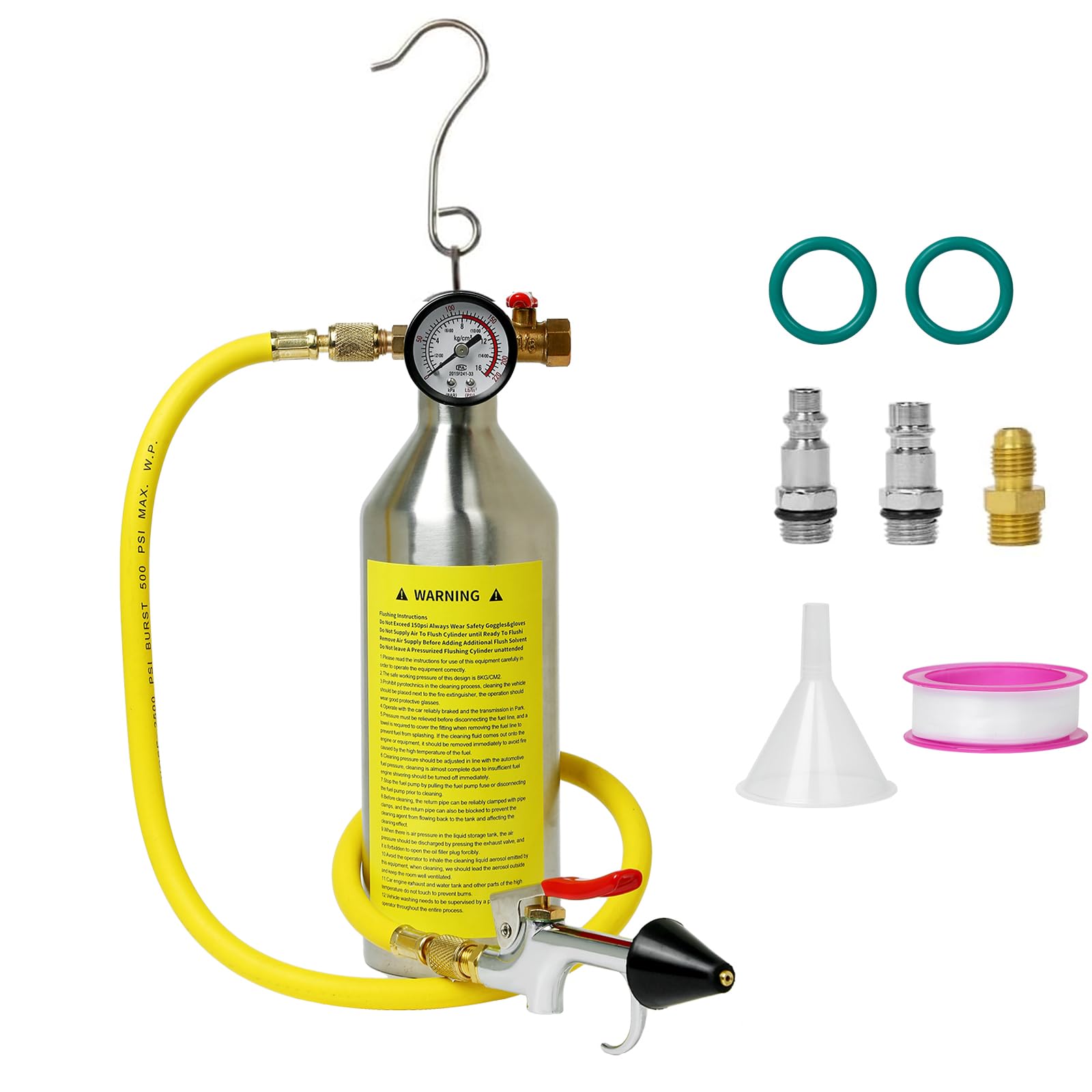 Photo 1 of IMSTMTER AC Flush Kit, Automotive A/C System Flush Canister Tool Set, Compatible with R134A R12 R22 R404 R410A, with 220PSI Gauge, Hose Fittings for Car AC Pipe, Condenser, Evaporator