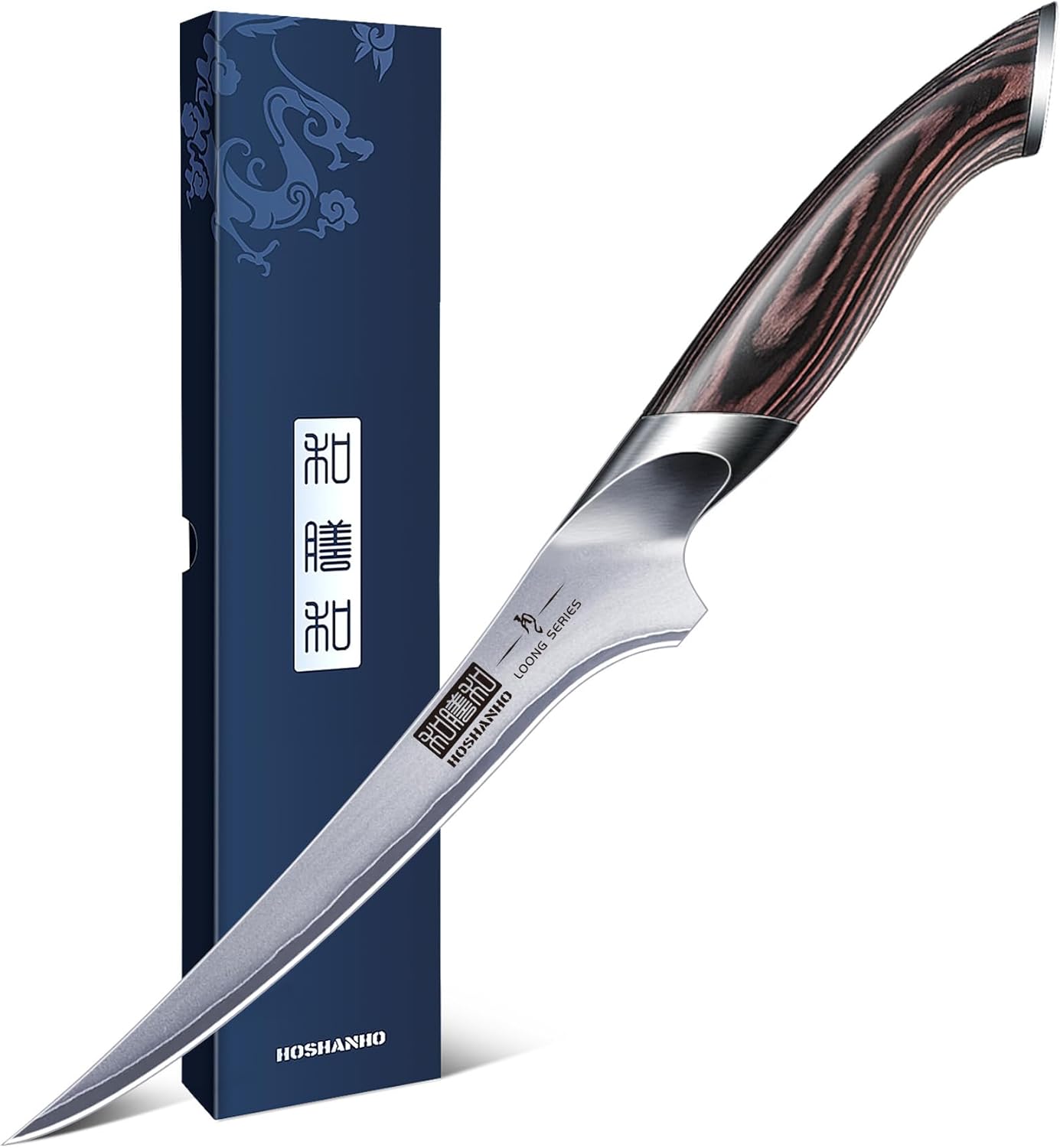 HOSHANHO Fillet Knife 7 Inch, Super Sharp Boning Knife in High Carbon Stainless Steel, Professional Japanese Fish Knives for Meat Poultry Cutting HOSHANHO Fillet Knife 7 Inch, Super Sharp Boning Knife in High Carbon Stainless Steel, Professional Japanese Fish Knives for Meat Poultry Cutting