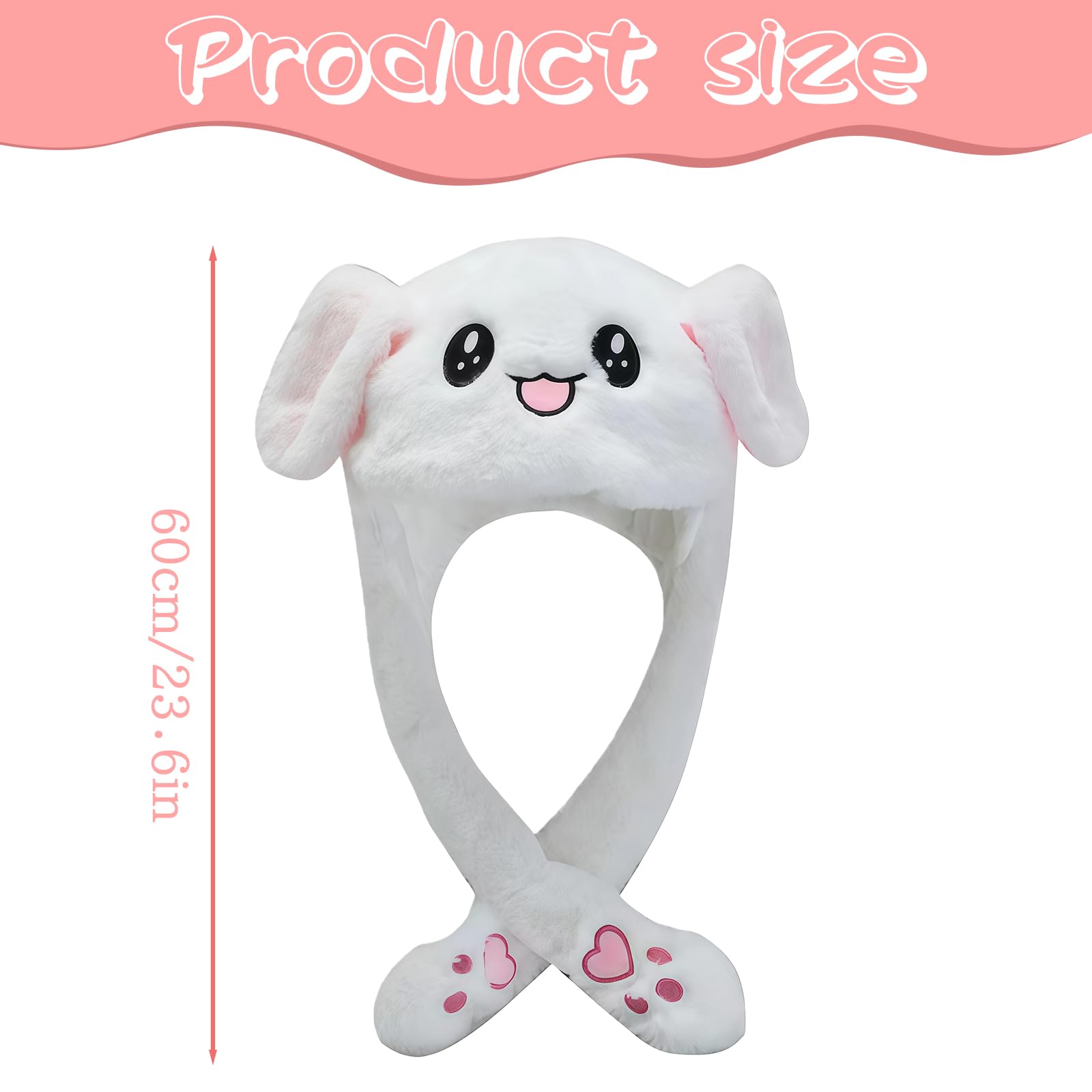 MUNSKT Bunny Hat with Moving Floppy Ears, Soft Plush Jumping Animal Ear Hat for Women, Cute Rabbit Ears Costume Accessory for Easter, Christmas Party, Fun Gifts for Her (White) - Image 2