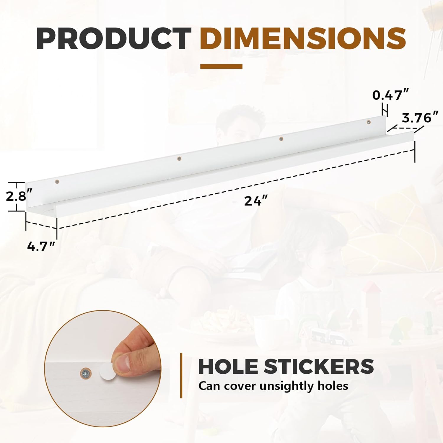 Muzilife 55" Large Floating Wall Ledge Shelves with Lip - Set of 2 Wood Floating Shelves - White Wall Mounted Picture Ledge for Office, Bathroom, Bedroom, Living Room, Kitche