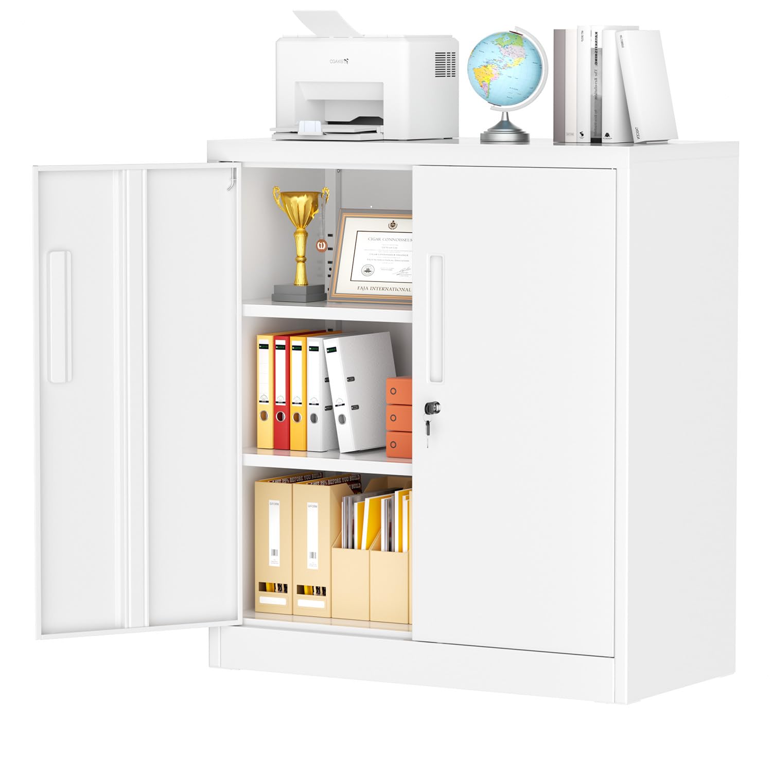 Superday 36" Locking Garage Storage Cabinet, White Metal Storage Cabinet with Doors and Adjustable Shelves, Steel Lockable Cabinets, Tool Cabinets for Home Office, Garage, Classroom