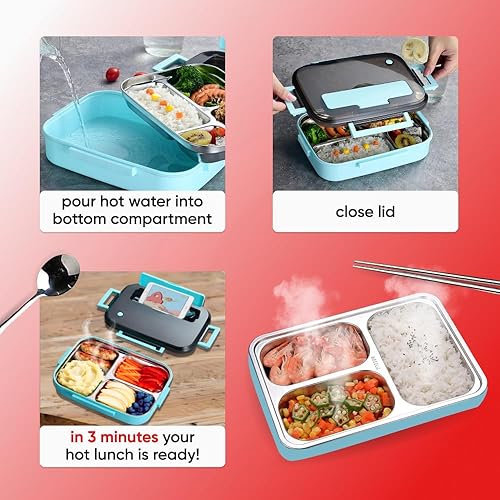 Miniatura 5 de WOWZILLA Lonchera Bento Box con cuchara, palillos, metal duradero que hace que sea apto para congelador y lavavajillas, lonchera a prueba de fugas,