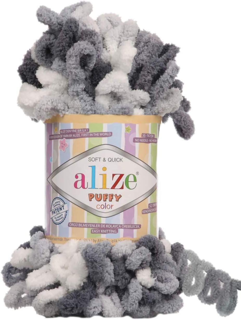Alize Puffy Color Baby Blanket Yarn Lot of 4skn 400gr 39.3 yds 100% Micropolyester Soft Yarn Hand Knitting Yarn (5925)