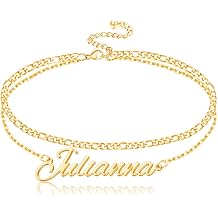 Corissy Personalized Name Ankle Bracelet for Women Custom Layered Name Anklet with Initials 18K Gold Plated Graduation Gift Customized Anklets for Women 8.7-10.7