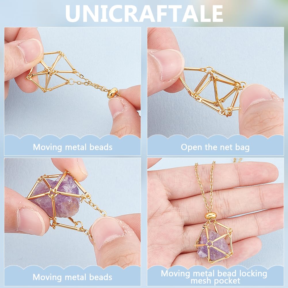 UNICRAFTALE Support Réglable En Cristal Avec Cage En Cristal Vide En Laiton Pour Fabrication De Colliers, Laiton, Pas De Gemme