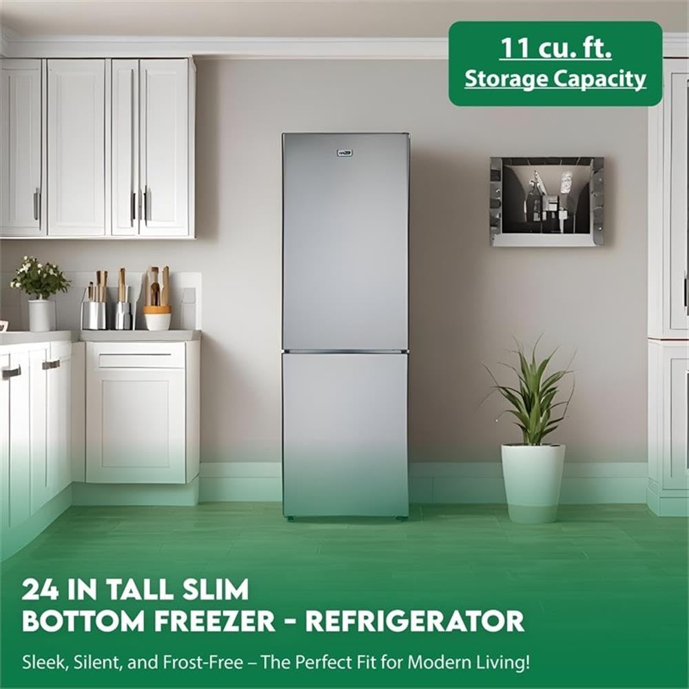 Pemberly Row 11cf Bottom Freezer Refrigerator 24in W/Wine Rack Stainless 110v on Fridge.com - View 2
