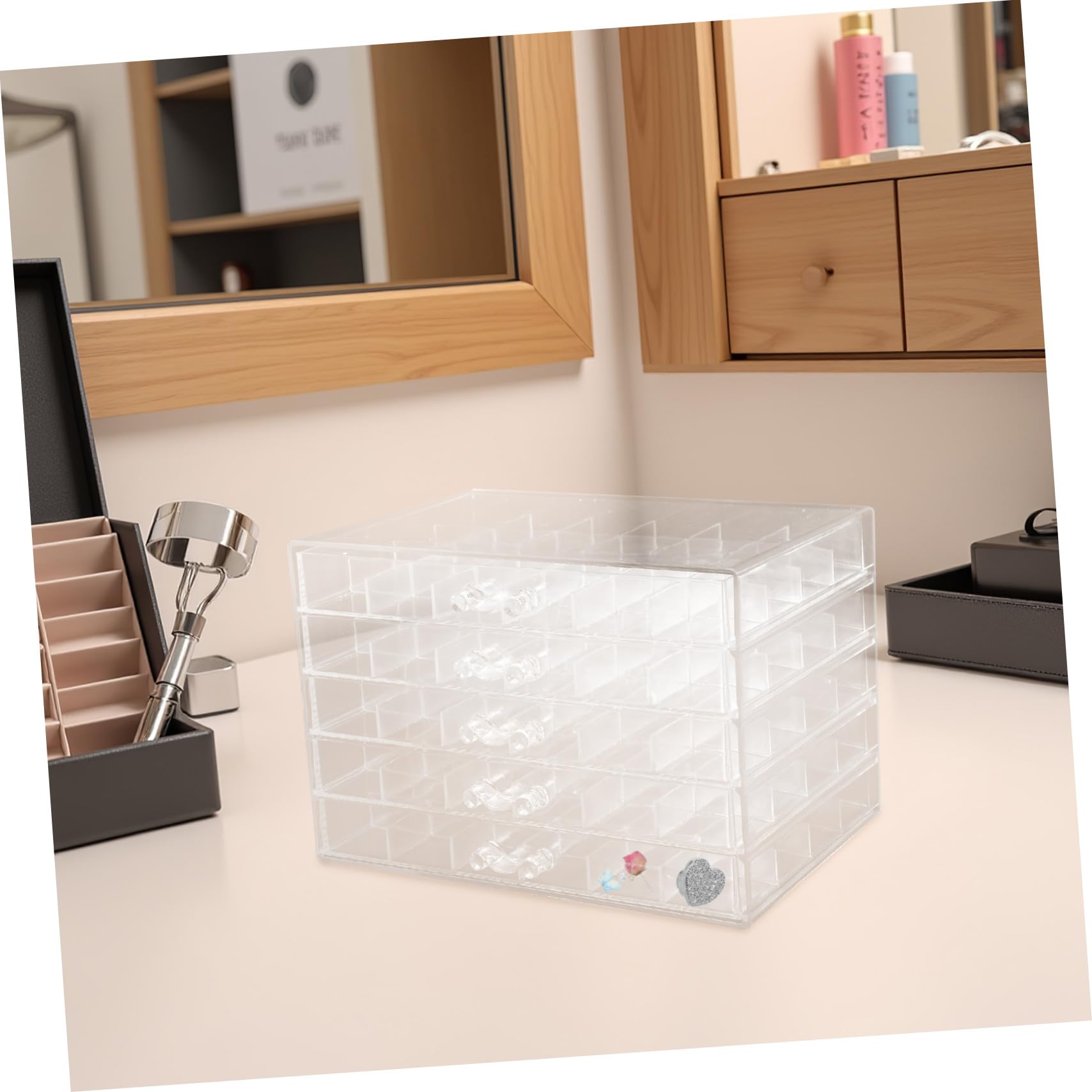 Ohrring Aufbewahrungsbox aus Acryl mit 5 Schubladen und 120 Fächern | Transparentes Schmuckkästchen, für Ohrstecker und Ringe, Dekorativer Organizer für Zuhause