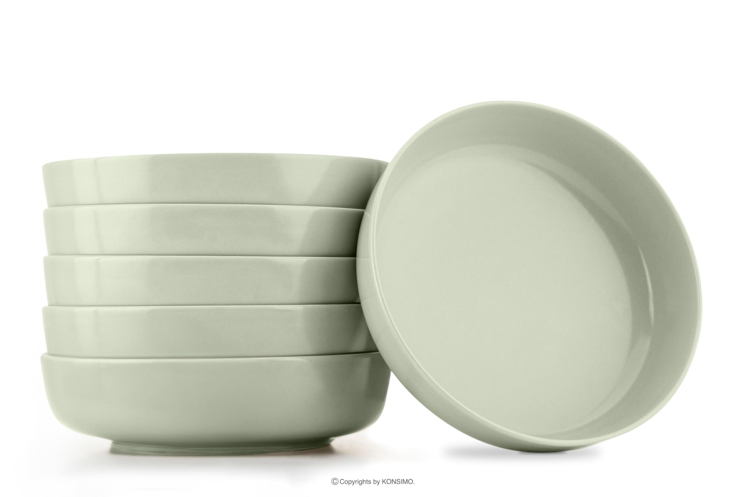 Konsimo. Lot de 6 assiettes creuses élégantes en céramique - Assiettes à pâtes et assiettes creuses pour 6 personnes - Assiettes à salade VICTO passent au micro-ondes - 18,5 cm - Beige/vert mat