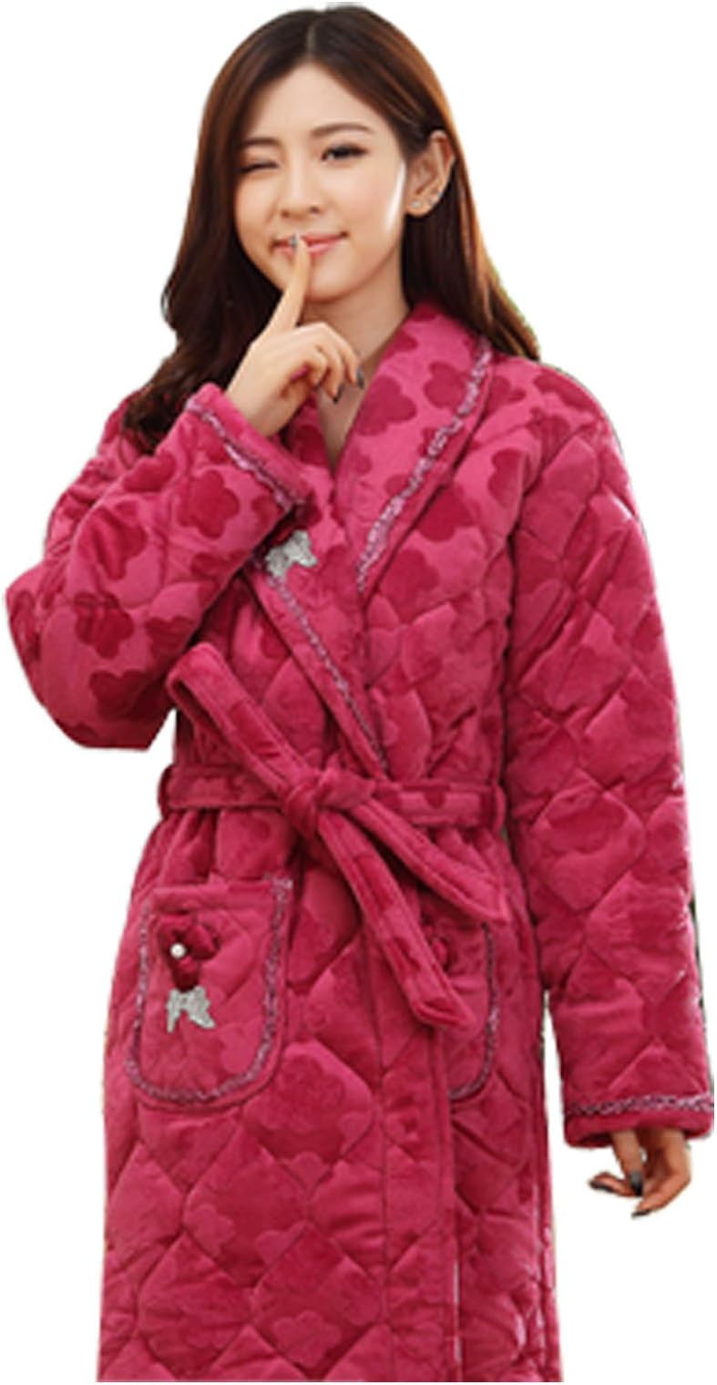 xiaopingshopSuper Soft Women's Triple Thick Coral Velvet Quilted Robe-Purple Red