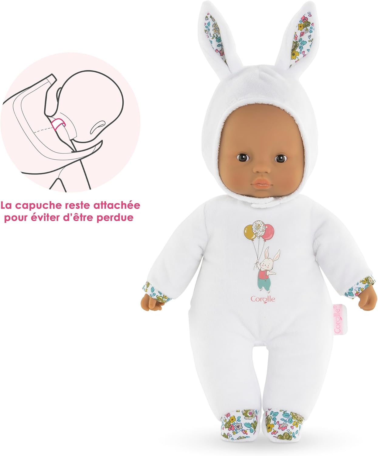 Corolle Sweet Heart White Bunny Baby Doll, 12" inches Soft Plush Comfort Toy for Infants, Suitable from 24months and up