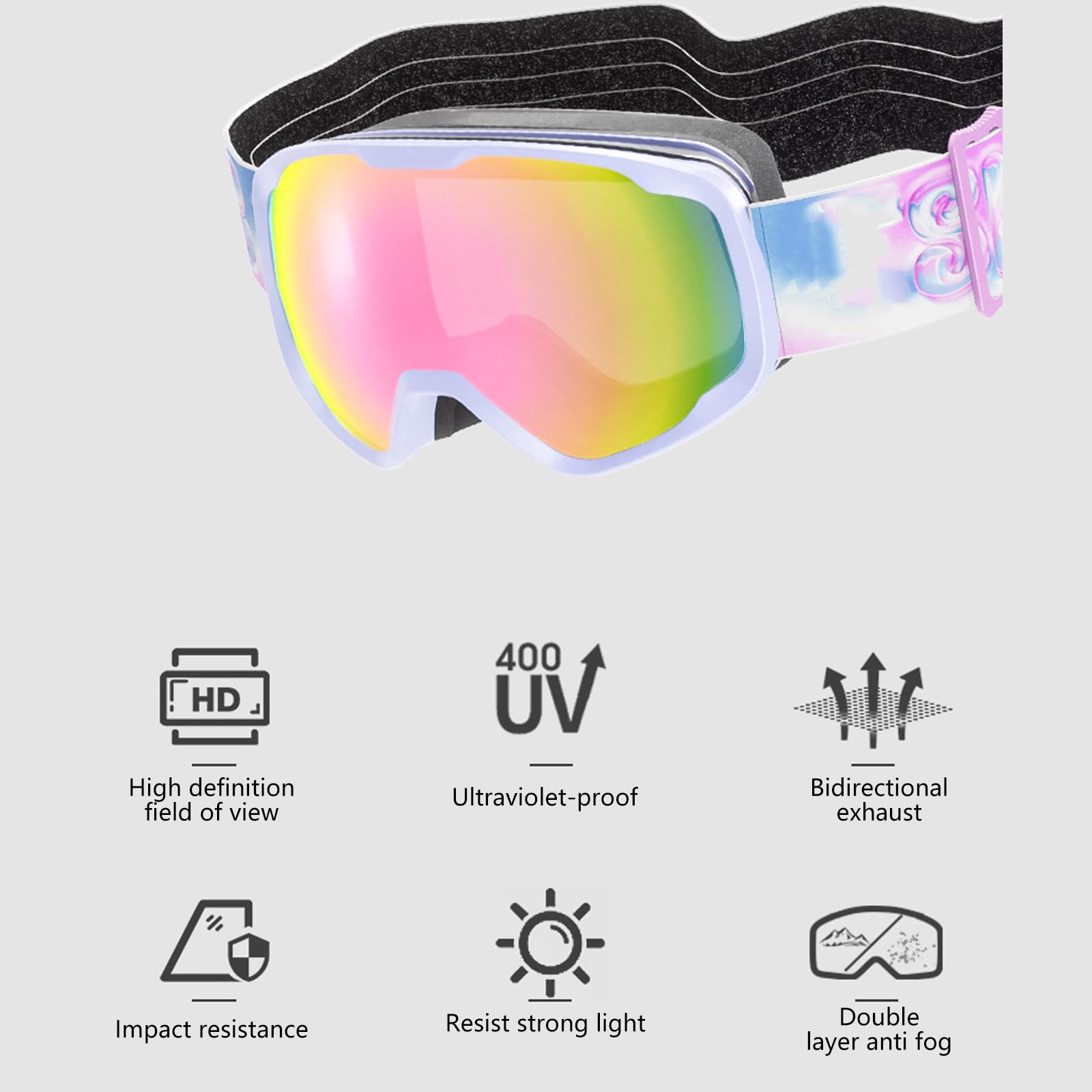 Lunettes de ski à double couche avec sangle réglable pour garçons et filles de 3 à 15 ans pour le ski, le snowboard, les sports de plein air, garçons et filles