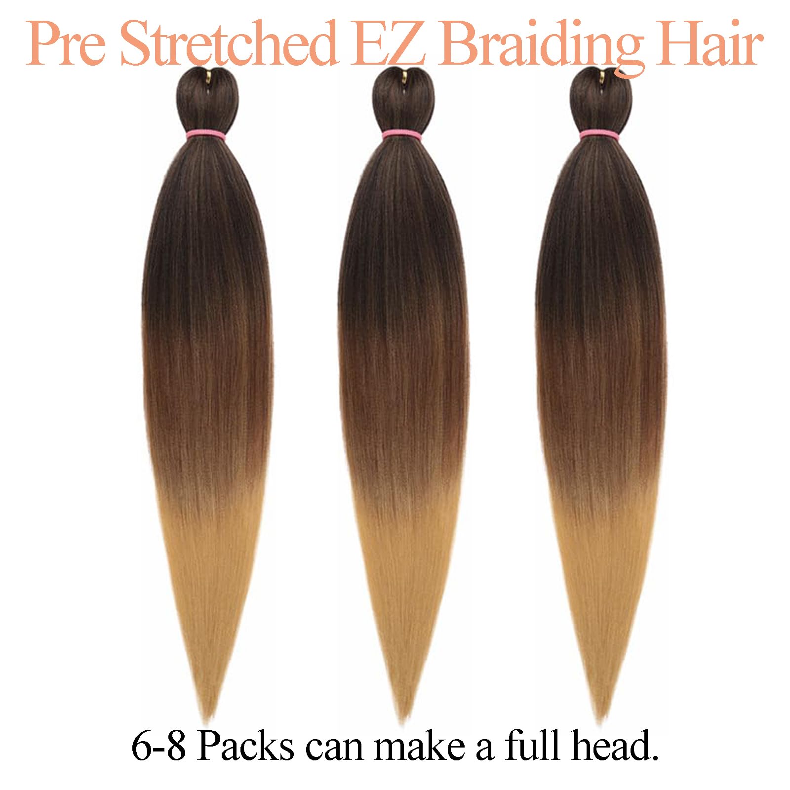 Mscat 30 Inch 3 Packs Pre Stretched Braiding Hair Three Tones Pre Stretched Braiding Professional Synthetic Prestretched Crochet Braids Hair Extension Hot Water Setting Yaki Texture (1B3027#) - Image 4