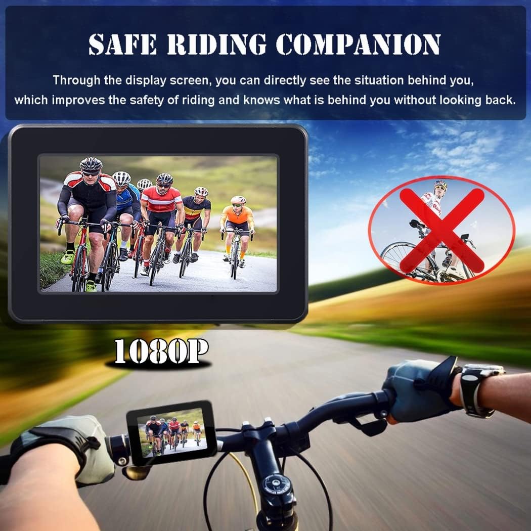 Bike Bicycle Mirror 1080P Bicycles Rear View Camera & 4.3" Screen, 130° Wide Angle Color Night Vision Bikes Camera 360° Adjustable with Bike Tail Light for Mountain Road E-Bikes,Standard