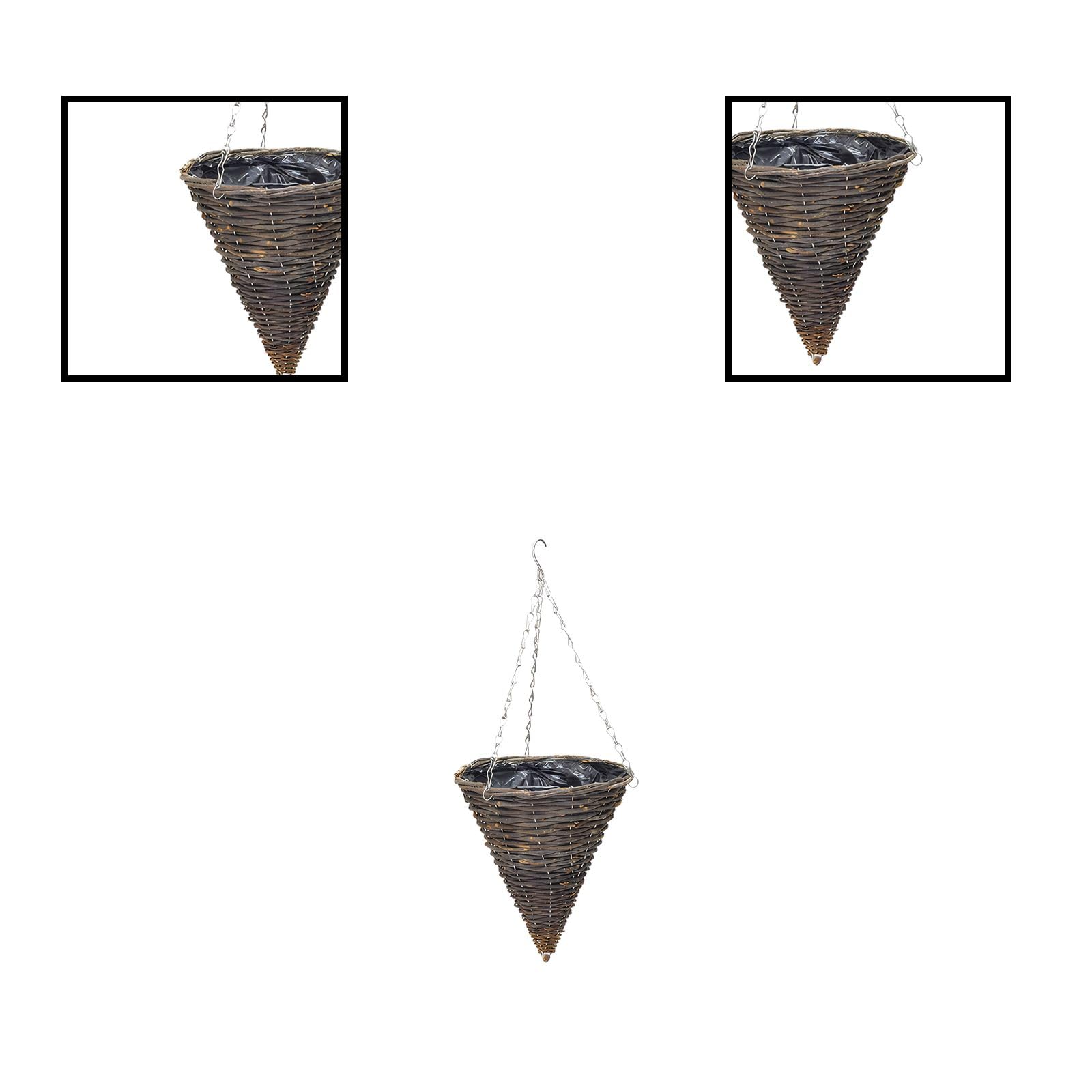 Stylowa rattanowa wisząca doniczka z łańcuchem – wiklinowy kosz na rośliny wewnętrzne/zewnętrzne stożkowy design, idealna do dekoracji domu, ogrodu, patio i balkonu