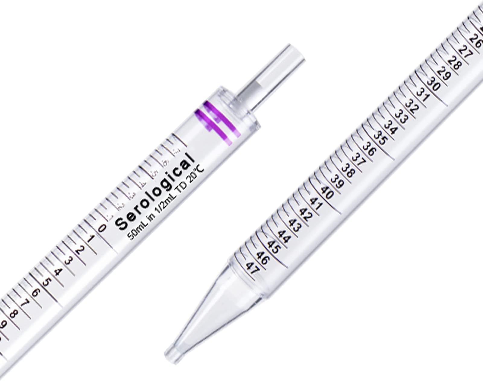 Polystyrene Serological Pipettes Individually Wrapped Sterile Plastic Graduated Pipette 50ml, Pack of 50