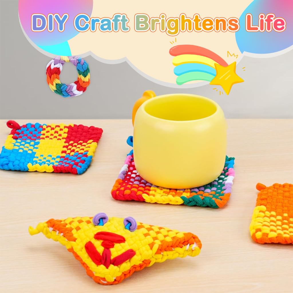 PATPAT® DIY Weaving Loom Kit Toys, Arts and Crafts for Kids and Adults, 96Pcs 12-Color Elastic Band Rope Set, Weaving Toy with Loom Frame and Crochet Hook Gifts for Girls Ages 5 6 7 8-12 13 2