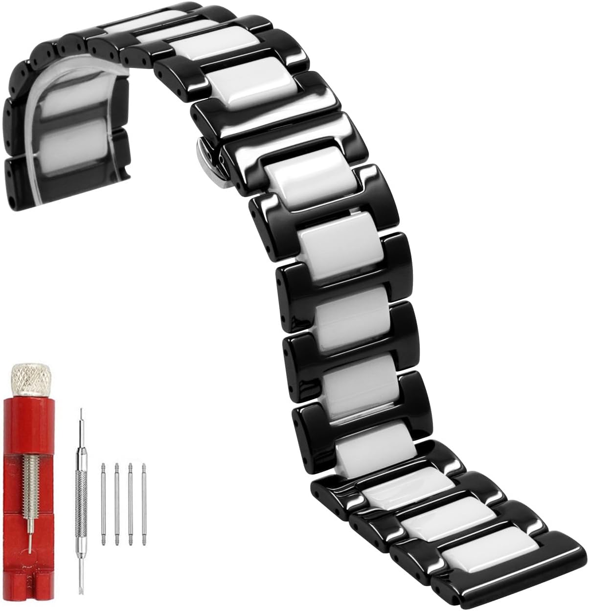 Juntan 20mm 22mm Ceramic Watch Band Quick Release Watch Replacement Strap with Stainless Steel Butterfly Deployment Clasp Watch Bracelet for Women Men