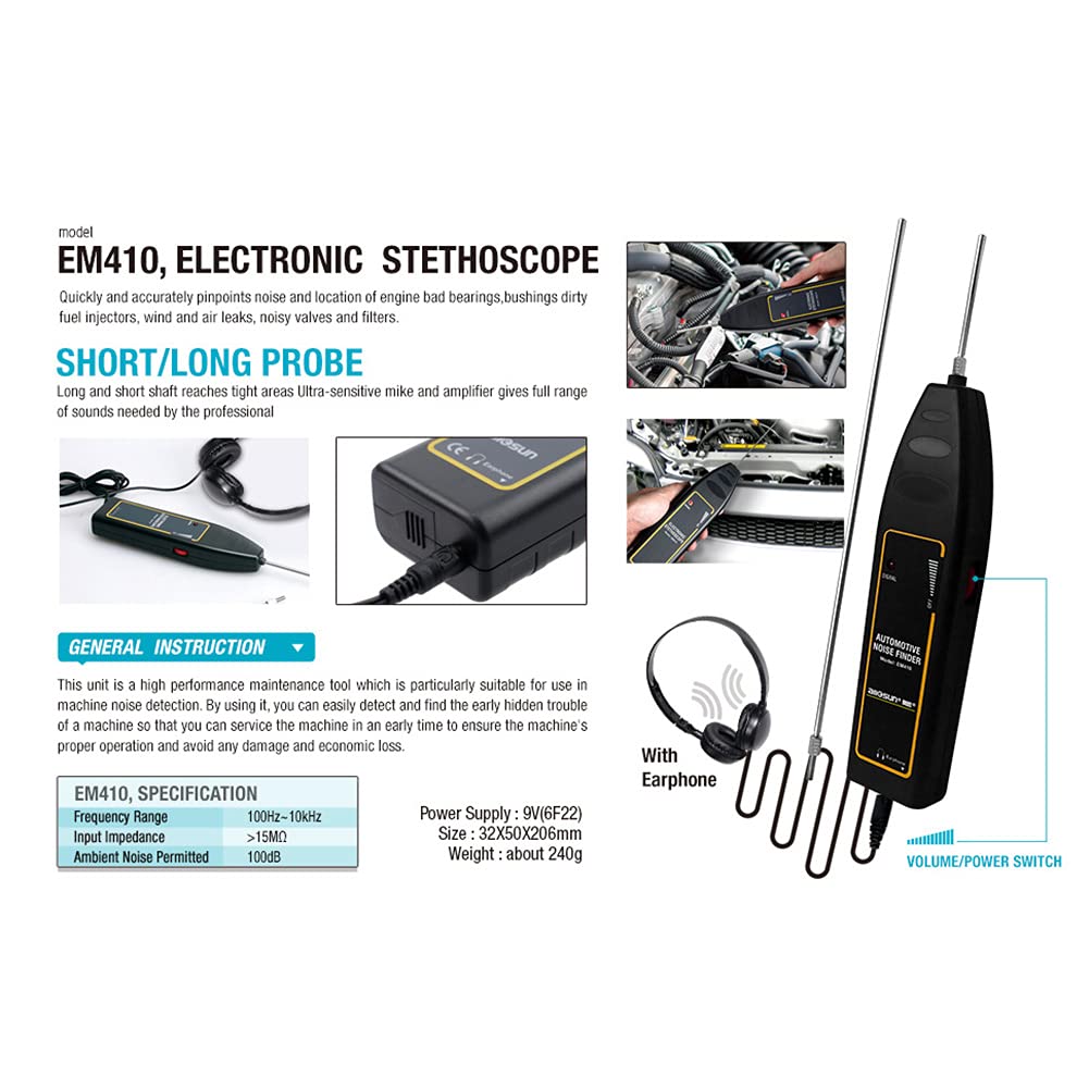 Asudaro Stéthoscope électronique Automobile, Automobile Moteur Sonde De Diagnostic Mécanique Et Casque Détecteur de Bruit Automobile Outil Réparation Moteur Stéthoscope de Moteur Voiture