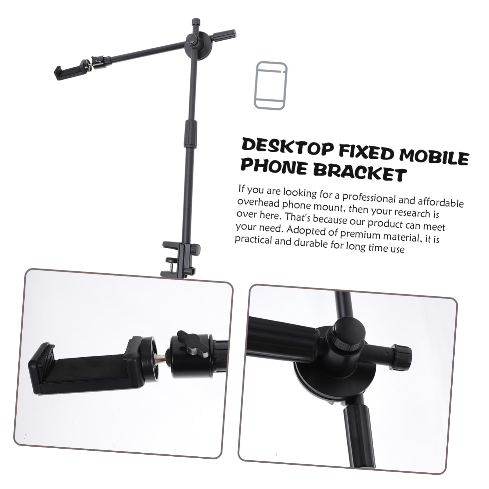 Soporte Negro Móvil Telescópico Teléfono Articulado para Brazo | Abs Metal y Silicona, Base Antideslizante, Rotación 360 Grados, para Sillas y Cabeceros