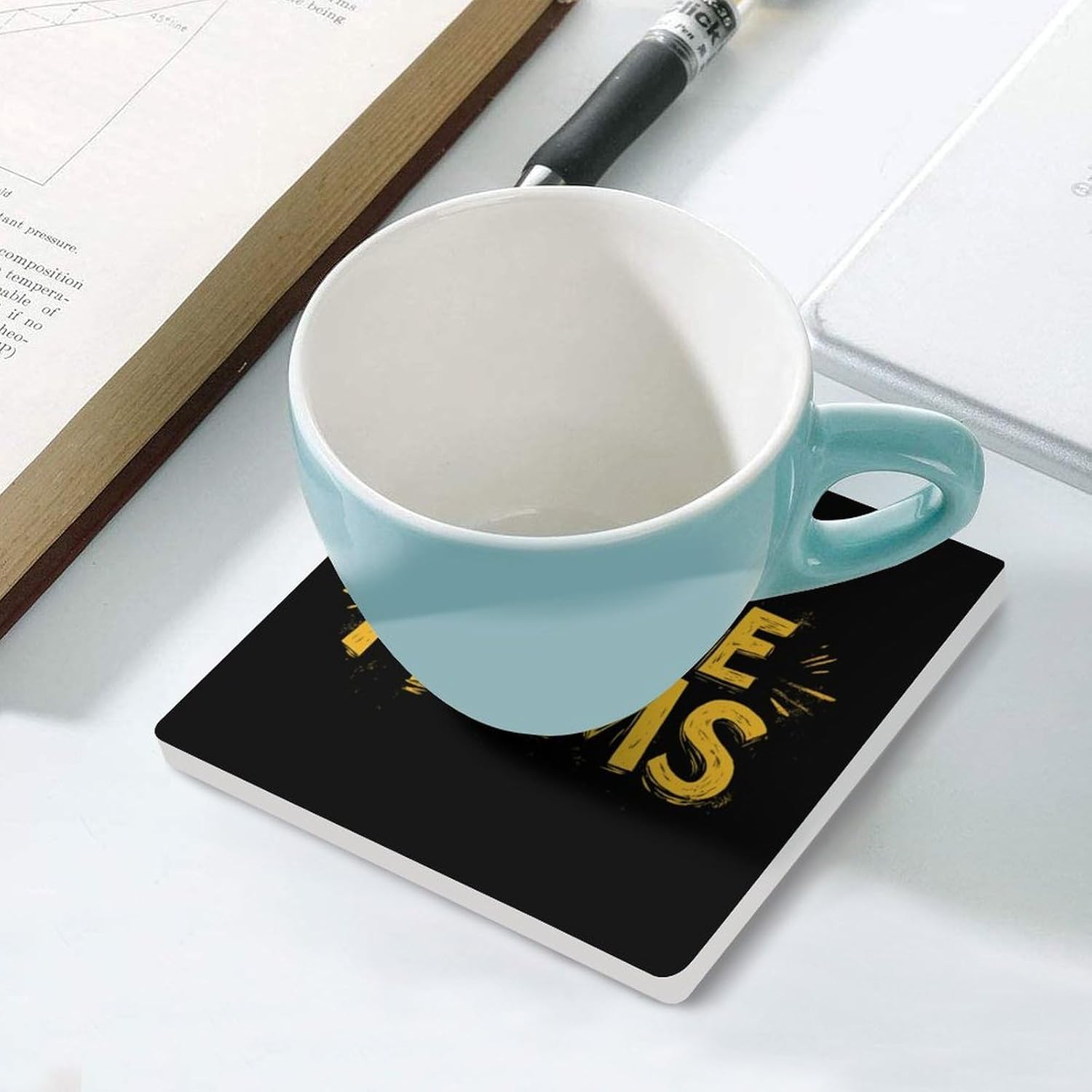 I Love Mom Funny Ceramic Coasters for Drink Absorbent Cup Holders Tabletop Protection