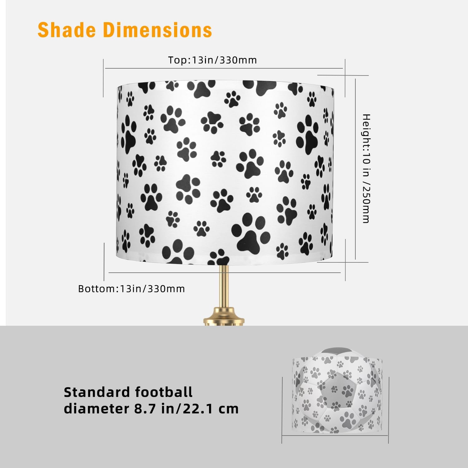 Medium Drum Lamp Shade 13x13x10 Inch (2 Pack) White Fabric with Black Dog Paw Prints, Spider Fitter Rustproof Iron Frame lampshade for Table & Floor Lamps, Easy Install Cute Farmhouse Modern Decor​